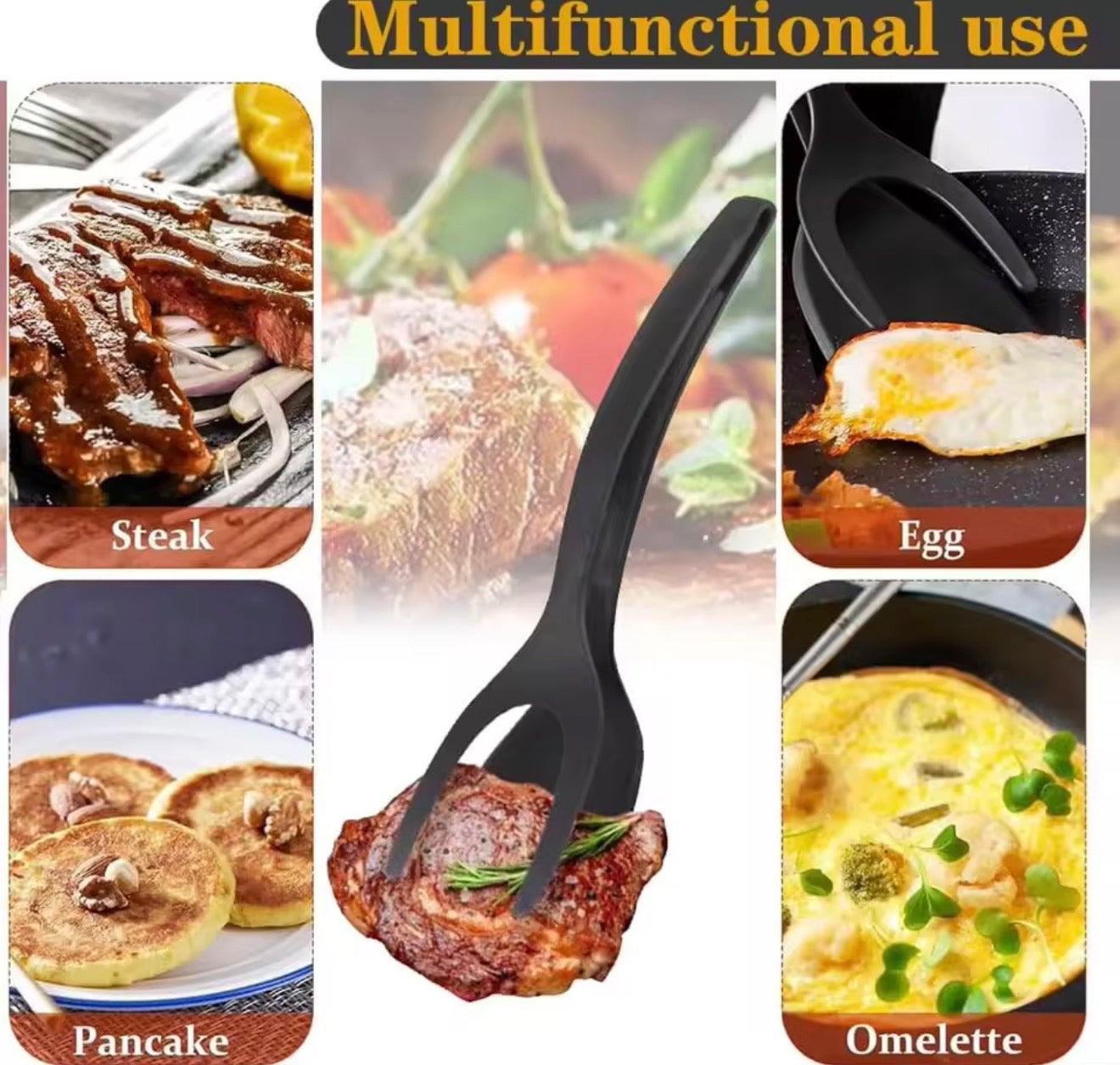 πΊπΈ US Free Shipping (No Minimum Spend) MTK 
New 2 in 1 Grip Flip Spatula Tongs Egg Flipper Spatula Nylon Non Stick Coating Pancake Fish French Toast Omelet Making Tool
