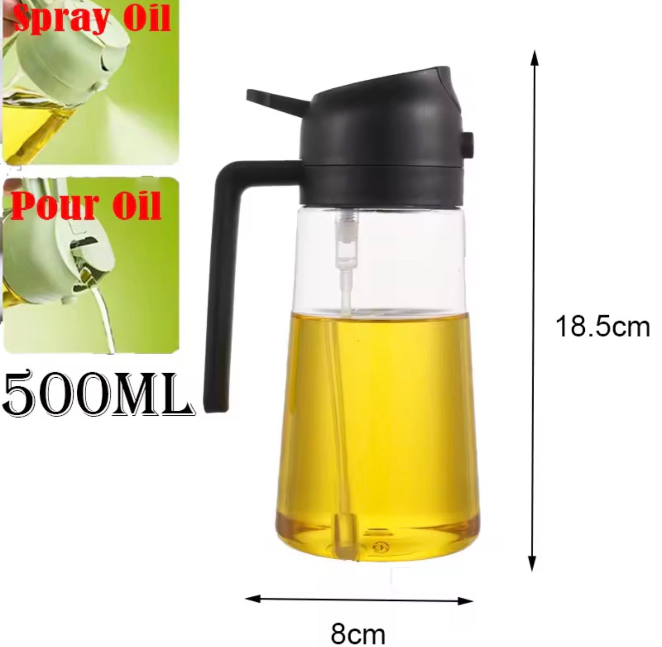 2-in-1 Oil Spray & Pour Bottle (500ml)