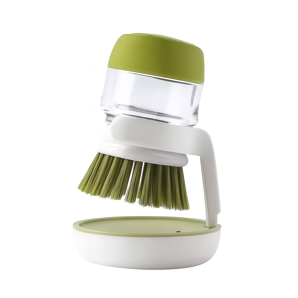 Soap-Dispensing Dish Brush with Tray