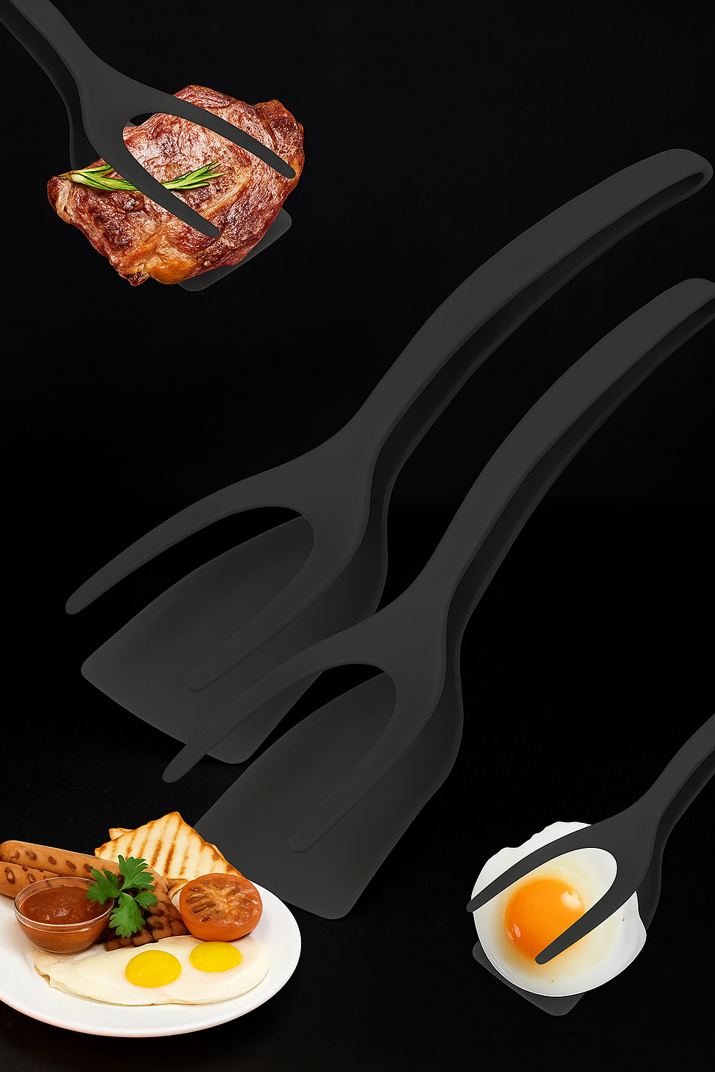 New 2 in 1 Grip Flip Spatula Tongs Egg Flipper Spatula Nylon Non Stick Coating Pancake Fish French Toast Omelet Making Tool