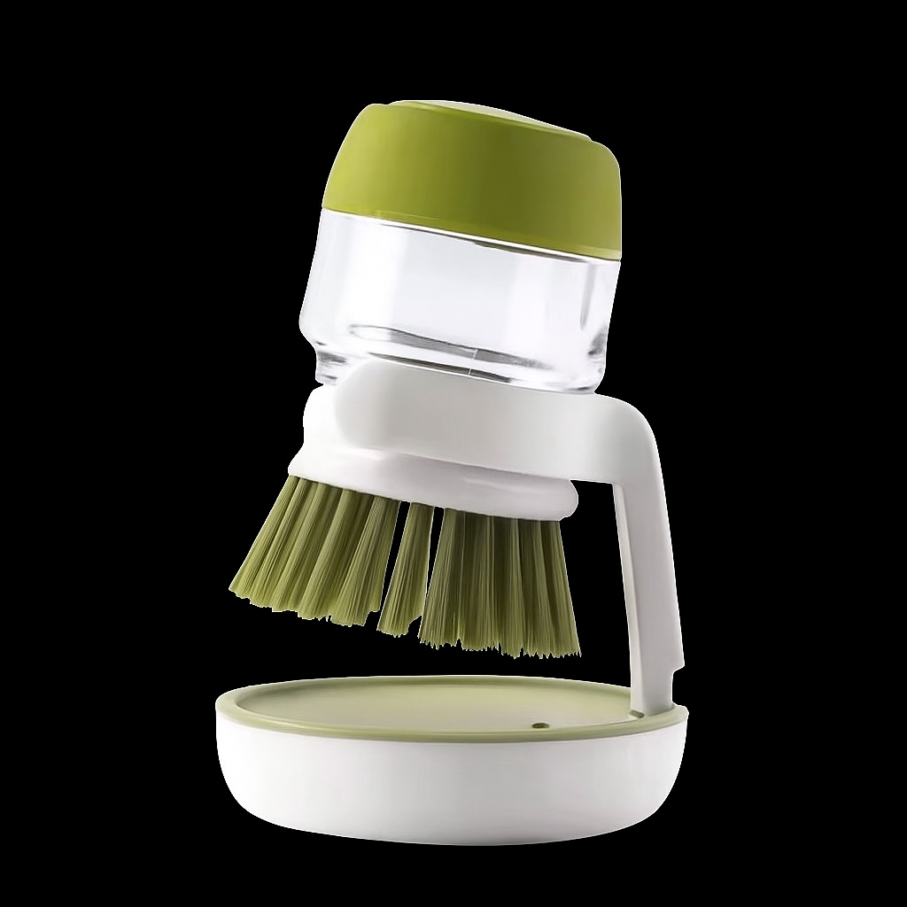 Dish Brush with Soap Dispenser and Tray for Kitchen and Household Cleaning