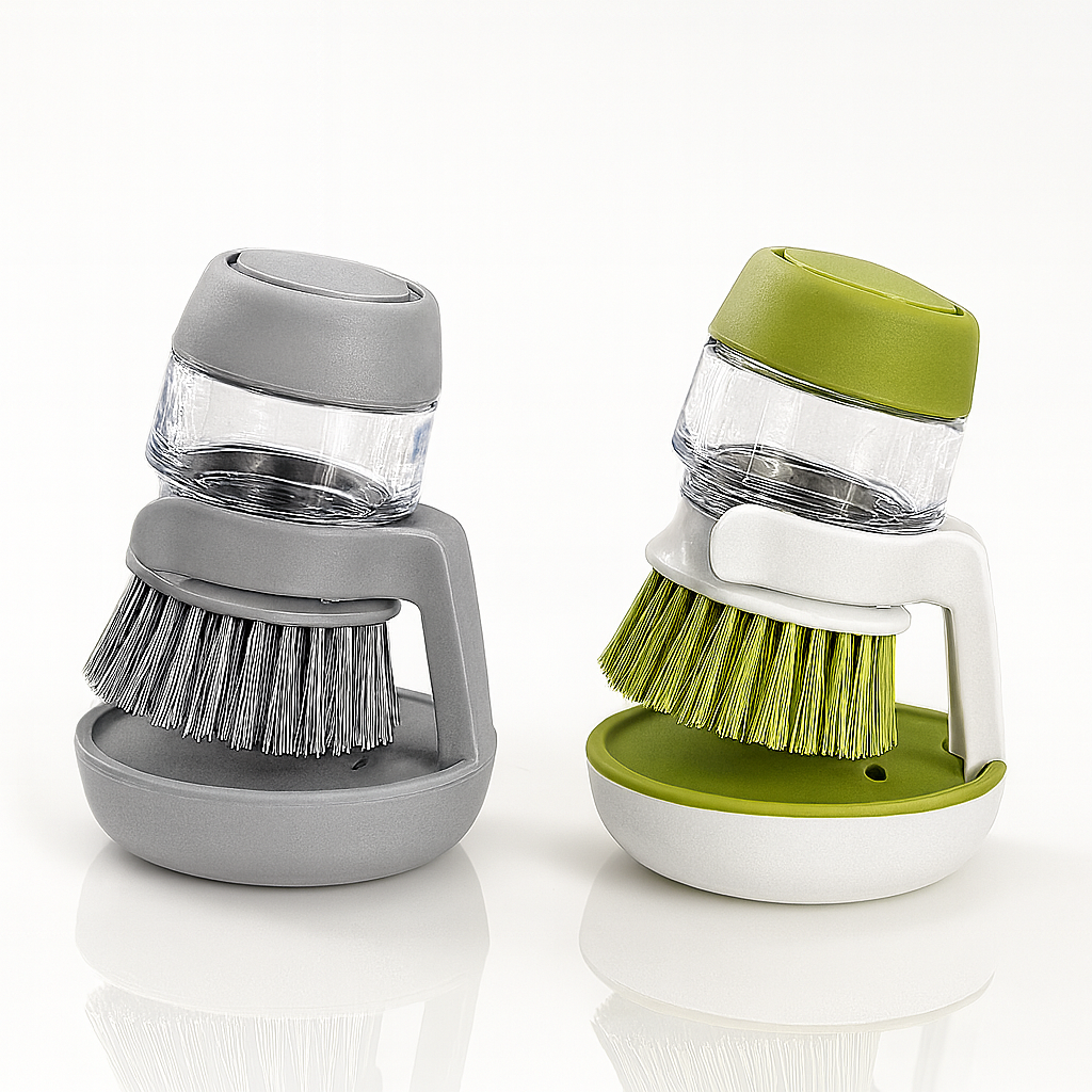 Soap-Dispensing Dish Brush with Tray