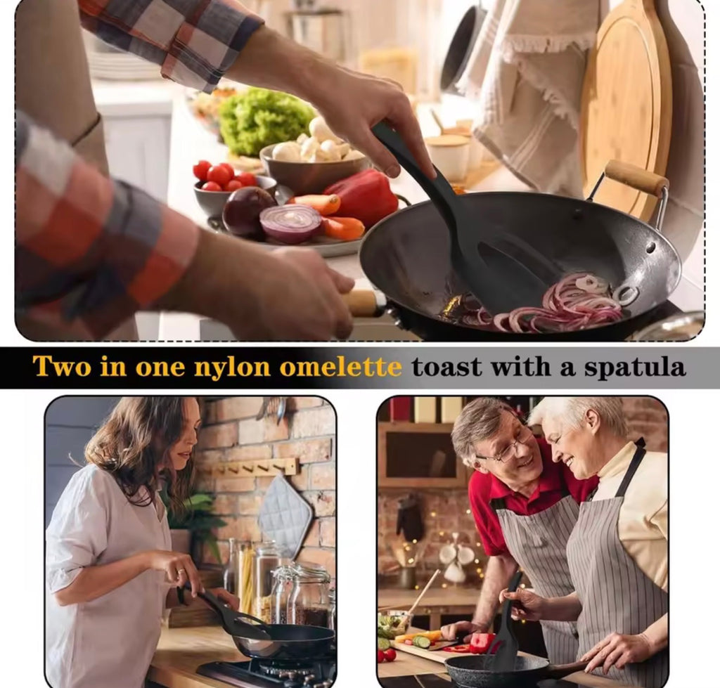 🇺🇸 US Free Shipping (No Minimum Spend) MTK 
New 2 in 1 Grip Flip Spatula Tongs Egg Flipper Spatula Nylon Non Stick Coating Pancake Fish French Toast Omelet Making Tool