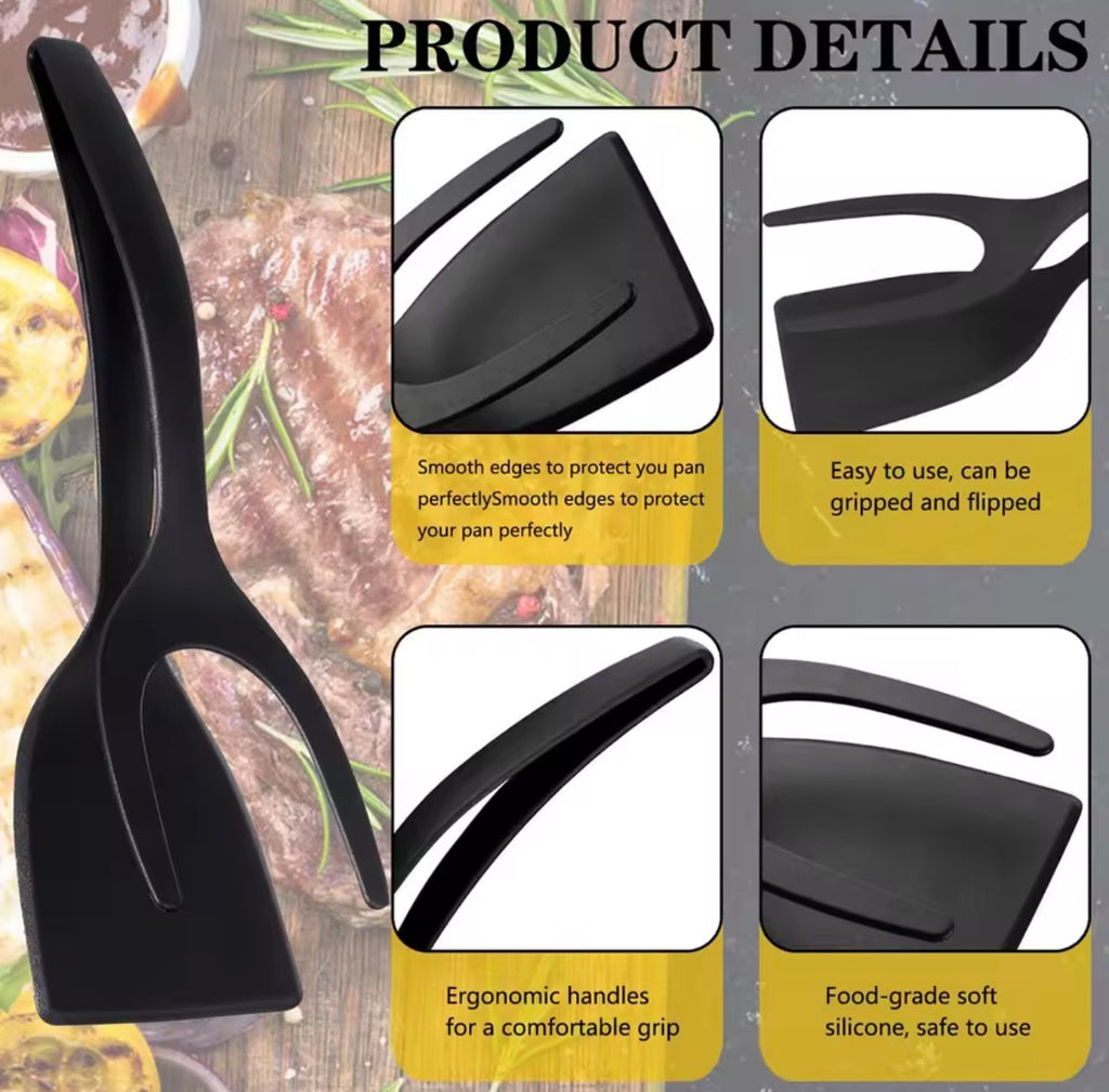 🇺🇸 US Free Shipping (No Minimum Spend) MTK 
New 2 in 1 Grip Flip Spatula Tongs Egg Flipper Spatula Nylon Non Stick Coating Pancake Fish French Toast Omelet Making Tool