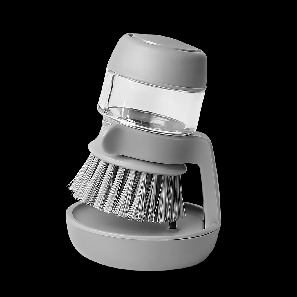 Dish Brush with Soap Dispenser and Tray for Kitchen and Household Cleaning