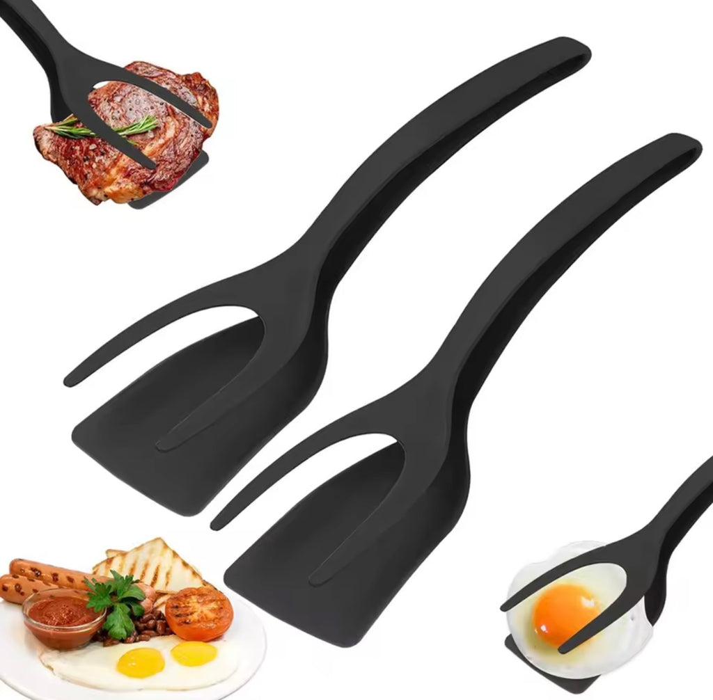 🇺🇸 US Free Shipping (No Minimum Spend) MTK 
New 2 in 1 Grip Flip Spatula Tongs Egg Flipper Spatula Nylon Non Stick Coating Pancake Fish French Toast Omelet Making Tool
