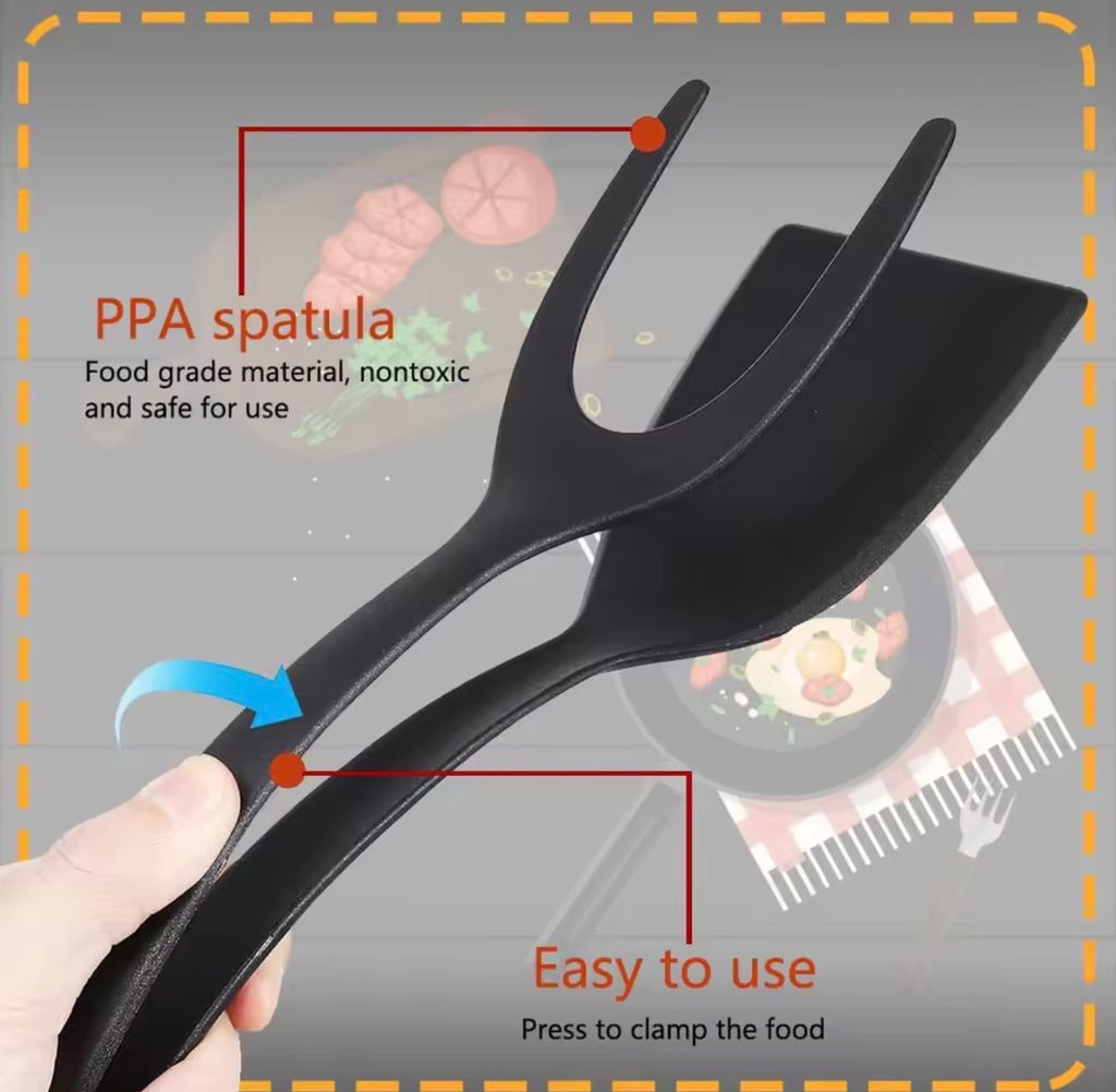 🇺🇸 US Free Shipping (No Minimum Spend) MTK 
New 2 in 1 Grip Flip Spatula Tongs Egg Flipper Spatula Nylon Non Stick Coating Pancake Fish French Toast Omelet Making Tool