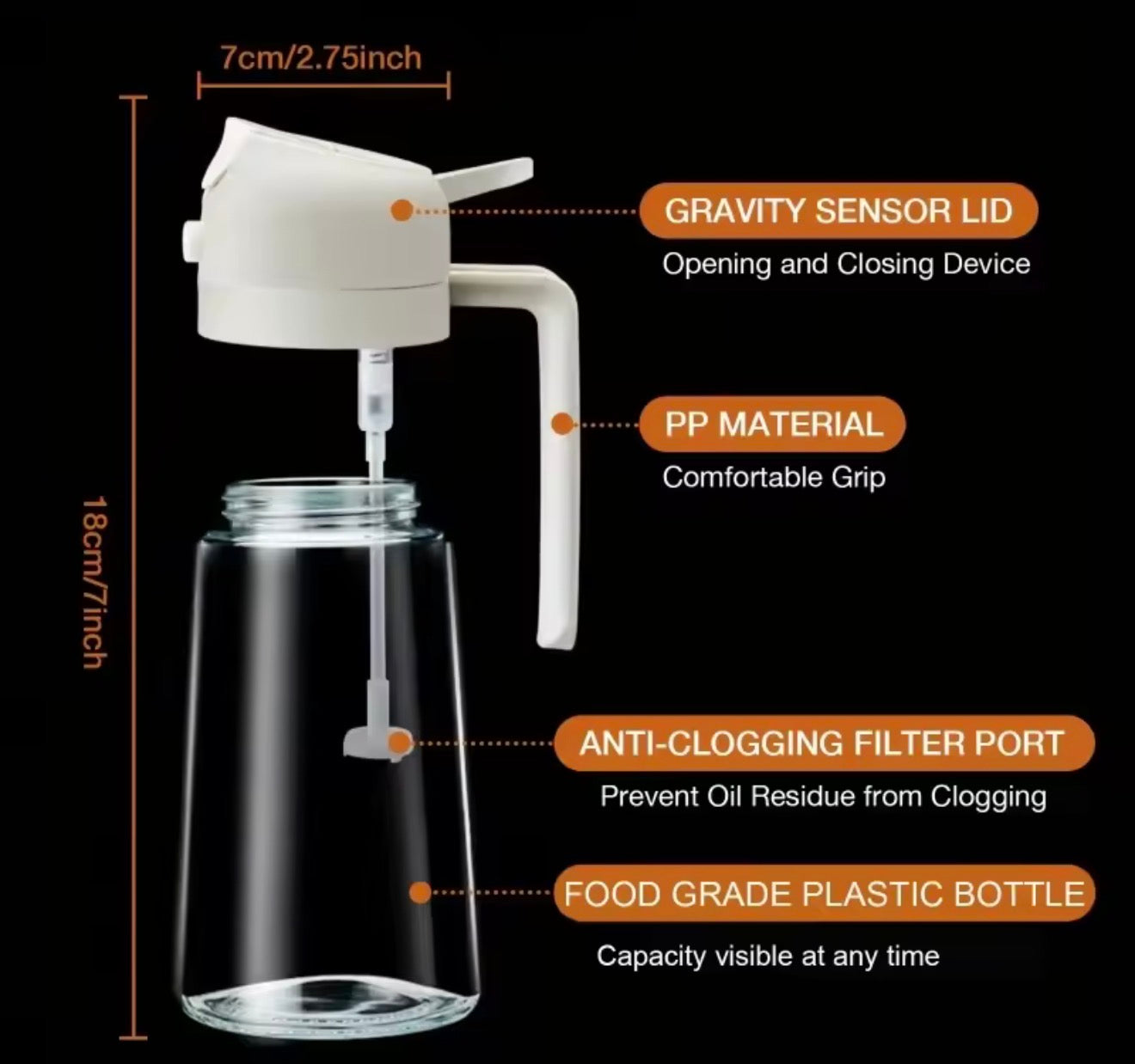 2-in-1 Oil Spray & Pour Bottle (500ml)