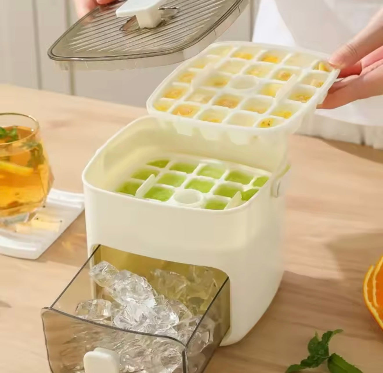 🇺🇸 US Free Shipping for US (No Minimum Spend) MTK Press Ice Tray — Double Layer, Extra Large Capacity, Includes Handle and Free Ice Tongs, Perfect for Parties and Home Use