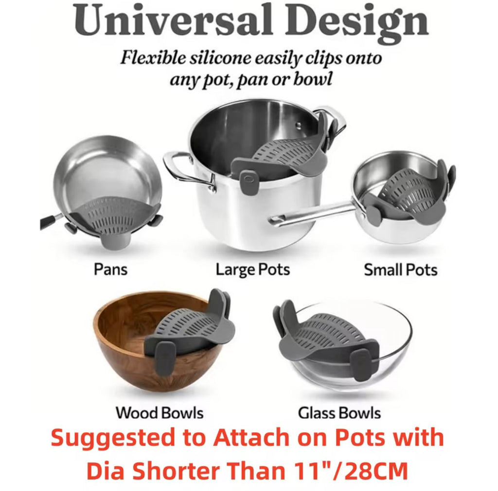 🇺🇸 US Free Shipping (No Minimum Spend) MTK Adjustable Clip-On Pot Strainer — Fits Pots, Pans & Bowls, Effortless Draining